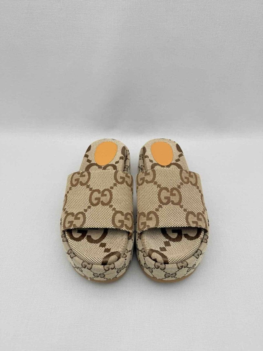 Pre-loved GUCCI Platform Beige & Brown Maxi GG Size EU 38 Slides at Reems Closet