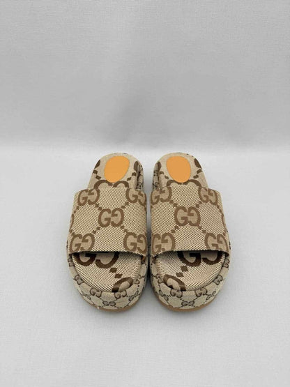 Pre-loved GUCCI Platform Beige & Brown Maxi GG Size EU 38 Slides at Reems Closet