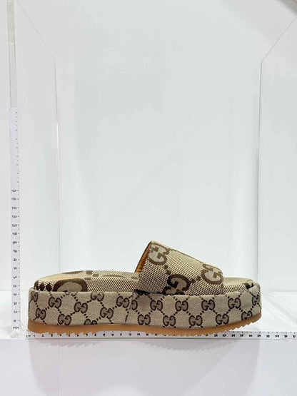 Pre-loved GUCCI Platform Beige & Brown Maxi GG Size EU 38 Slides at Reems Closet