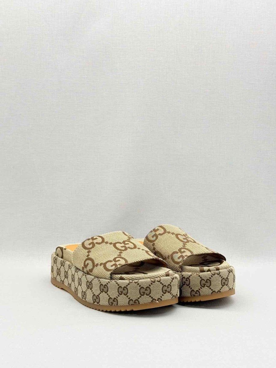 Pre-loved GUCCI Platform Beige & Brown Maxi GG Size EU 38 Slides at Reems Closet