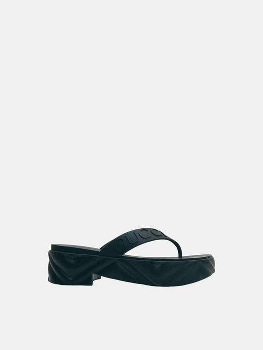 Pre - loved GUCCI Platform Thong Black Sandals at Reems Closet