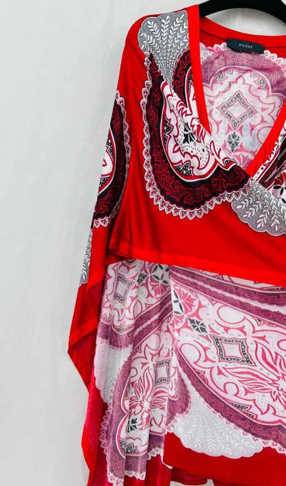Pre-loved GUCCI Plunge Neckline Red Multicolor Size One Size Top at Reems Closet