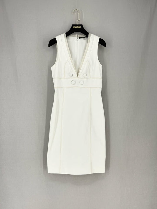 Pre - loved GUCCI Plunging V Neck White Short Dress at Reems Closet