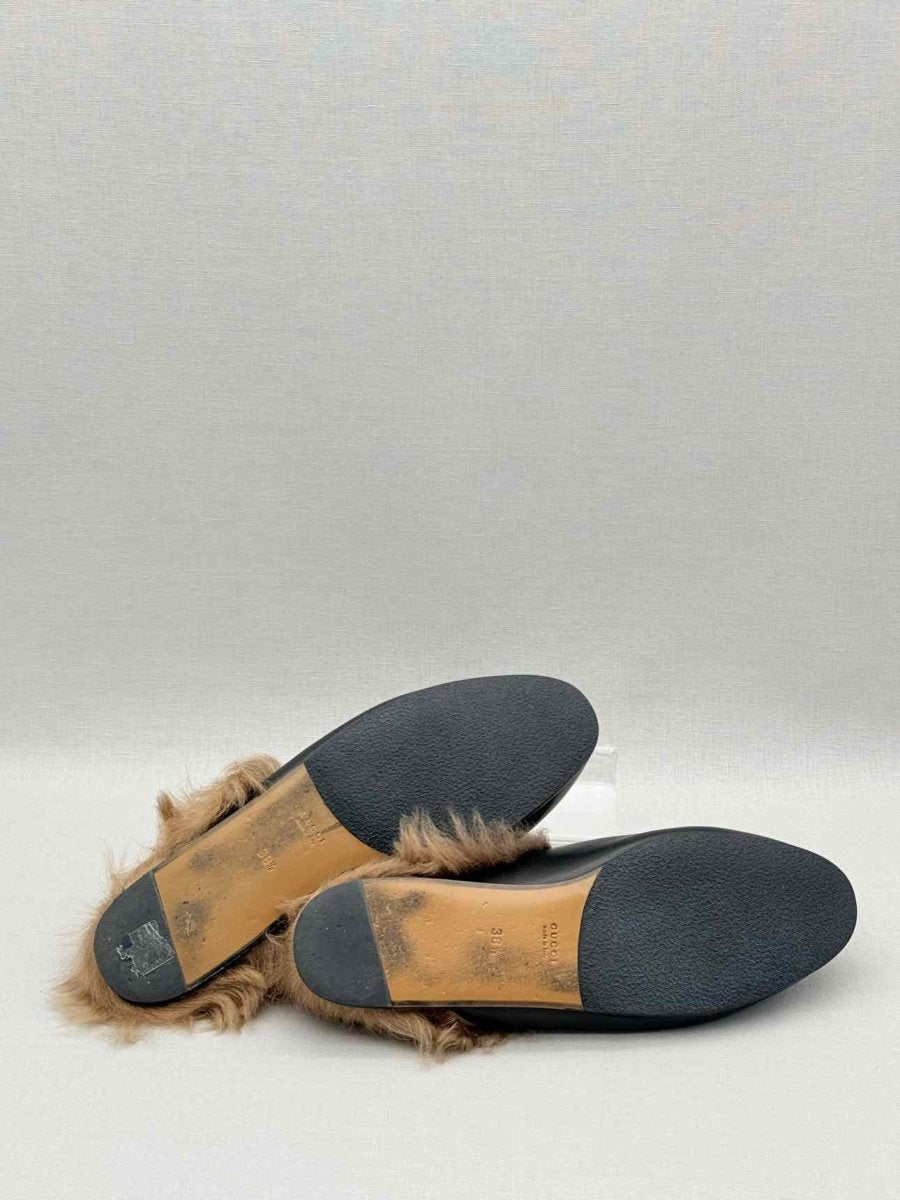 Pre - loved GUCCI Princetown Black & Beige Size EU 38.5 Mules at Reems Closet