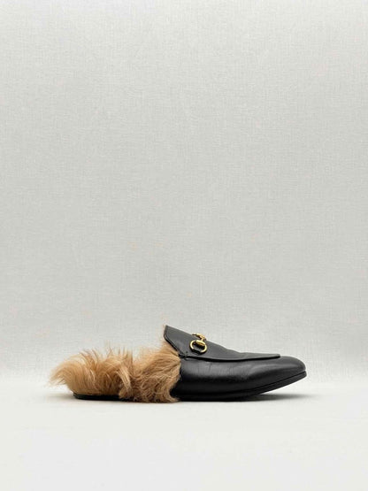 Pre - loved GUCCI Princetown Black & Beige Size EU 38.5 Mules at Reems Closet