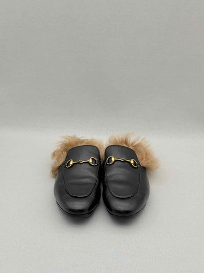 Pre - loved GUCCI Princetown Black & Beige Size EU 38.5 Mules at Reems Closet