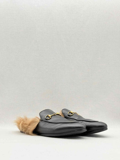 Pre - loved GUCCI Princetown Black & Beige Size EU 38.5 Mules at Reems Closet