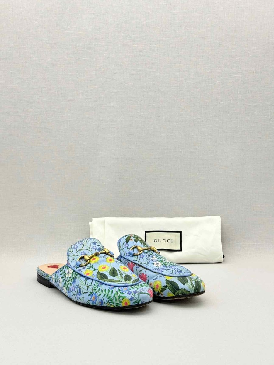 Pre-loved GUCCI Princetown Blue Multicolor Size EU 37.5 Mules at Reems Closet