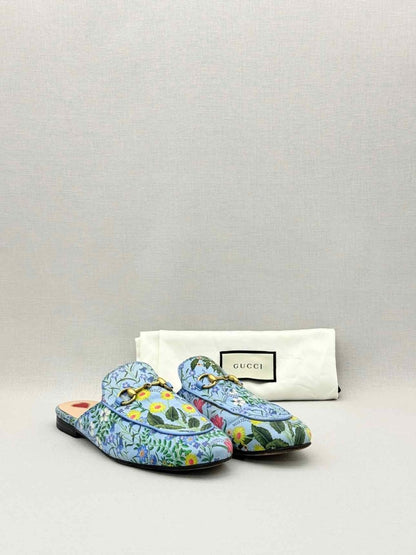 Pre-loved GUCCI Princetown Blue Multicolor Size EU 37.5 Mules at Reems Closet