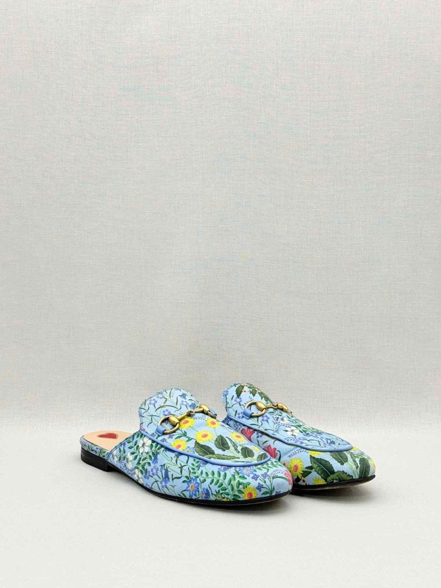 Pre-loved GUCCI Princetown Blue Multicolor Size EU 37.5 Mules at Reems Closet