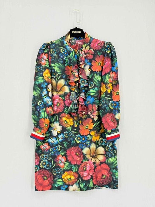 Pre - loved GUCCI Red Multicolor Floral Print Size US 4 Short Dress at Reems Closet