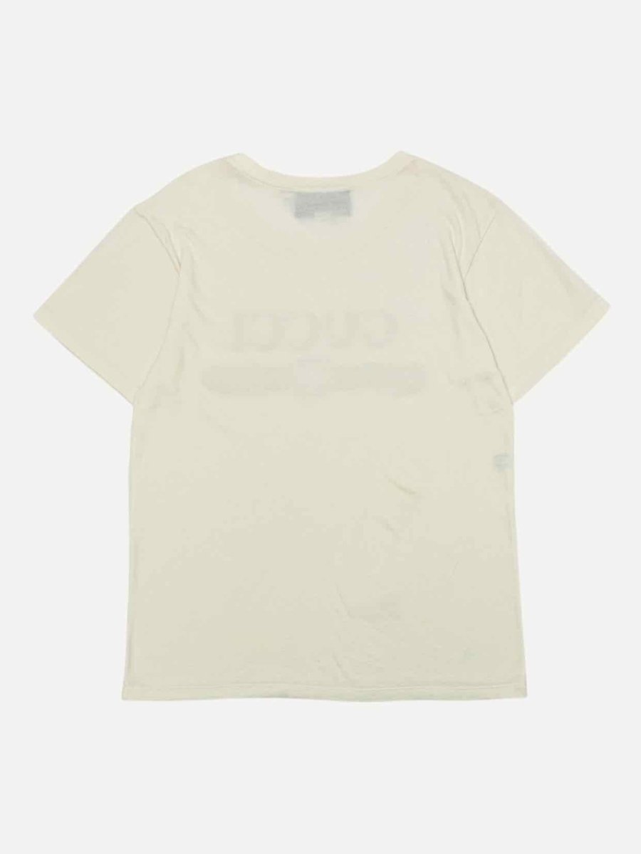 Pre - loved GUCCI Sequin Cream Multicolor Logo T-shirt at Reems Closet