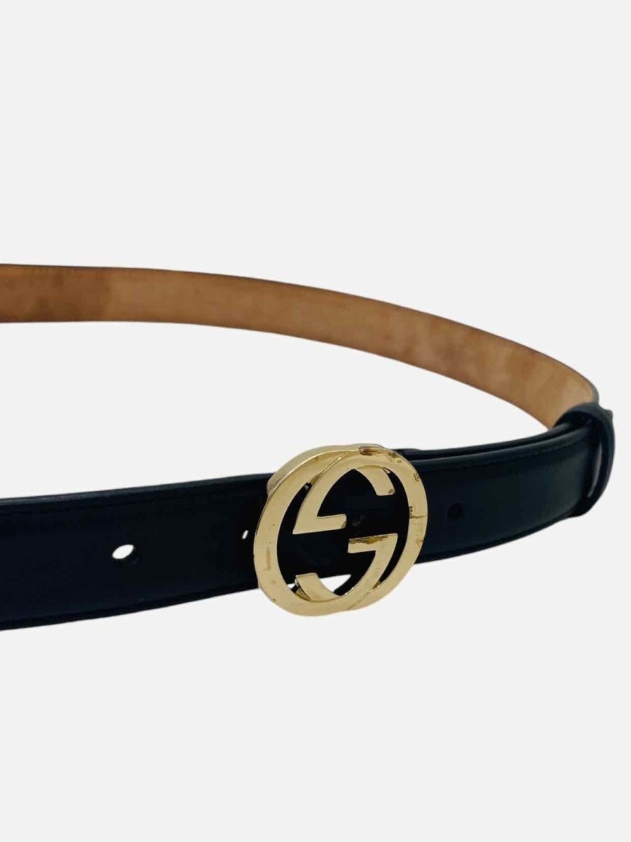 Pre - loved GUCCI Slim Black GG Belt at Reems Closet