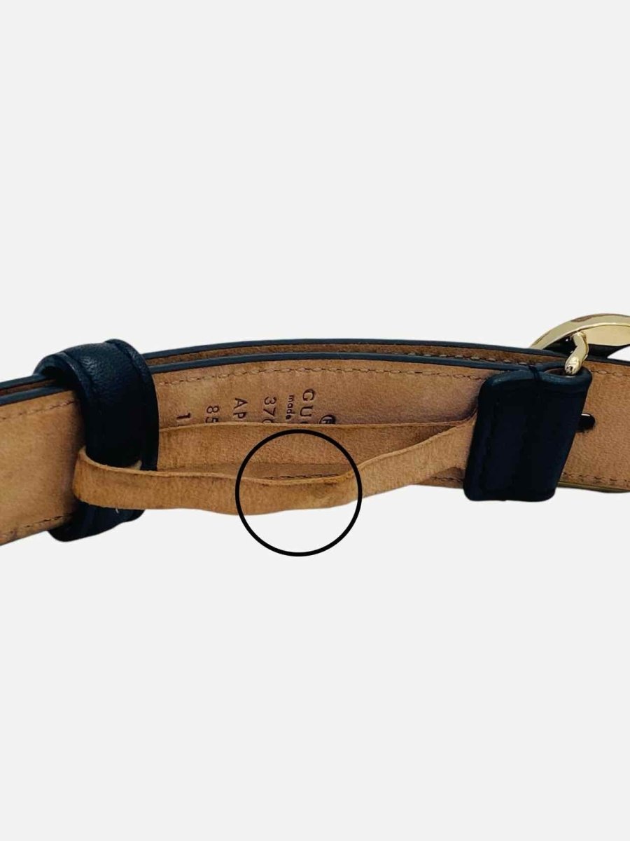 Pre - loved GUCCI Slim Black GG Belt at Reems Closet