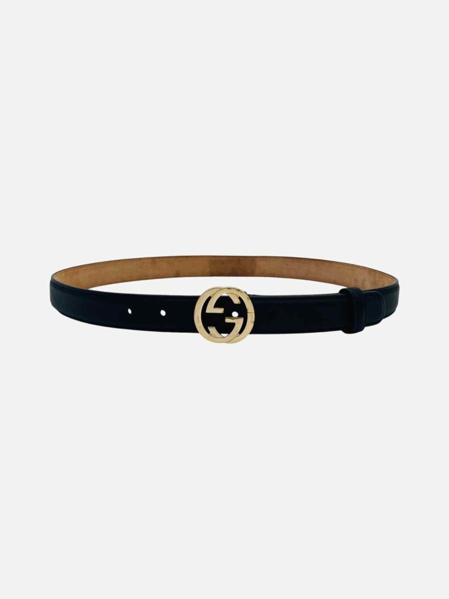 Pre - loved GUCCI Slim Black GG Belt at Reems Closet