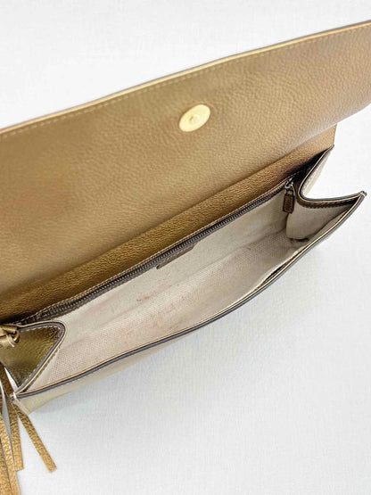 Pre - loved GUCCI Soho Disco Metallic Gold Clutch at Reems Closet