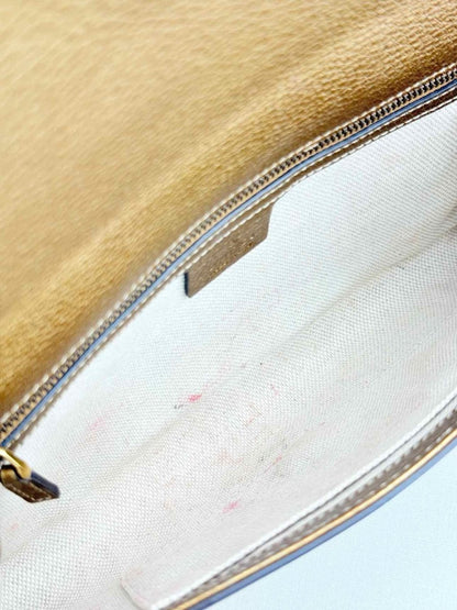 Pre - loved GUCCI Soho Disco Metallic Gold Clutch at Reems Closet