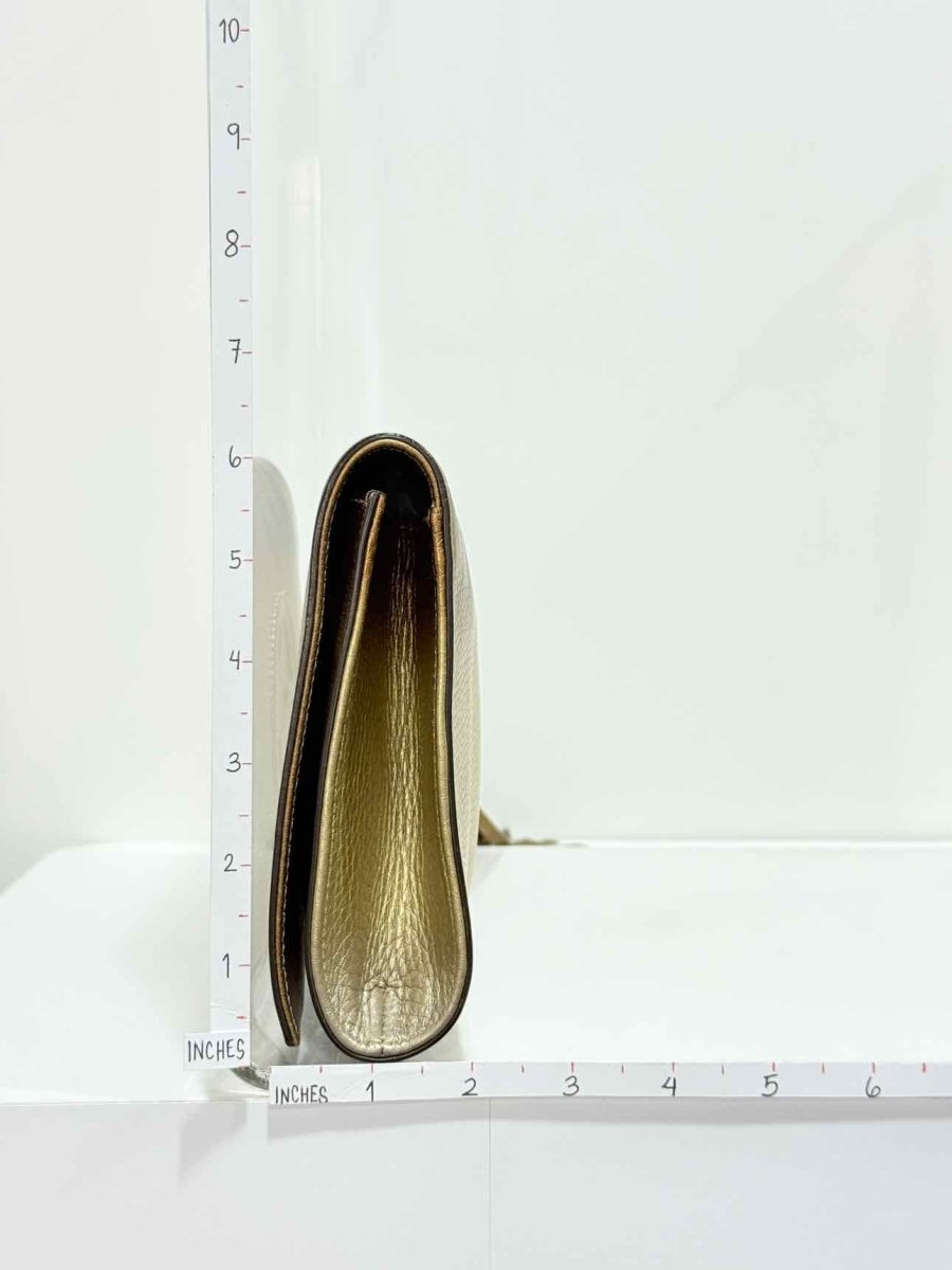 Pre - loved GUCCI Soho Disco Metallic Gold Clutch at Reems Closet