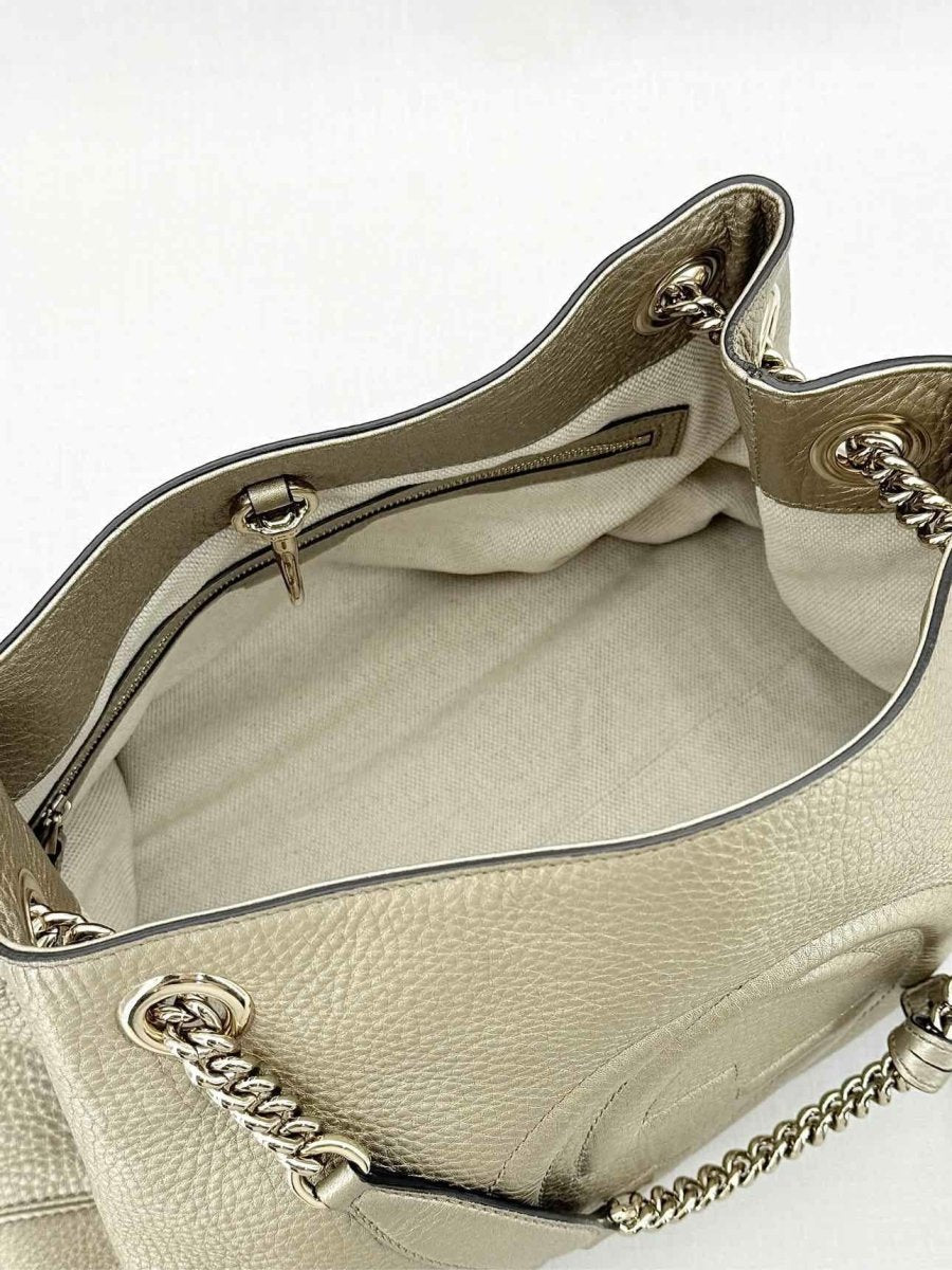 Pre - loved GUCCI Soho Metallic Gold Tote Bag at Reems Closet
