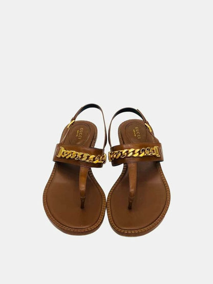 Pre - loved GUCCI Sylvie Chain Thong Brown Sandals at Reems Closet