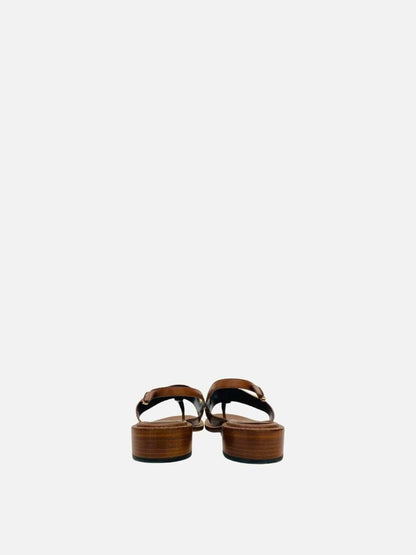 Pre - loved GUCCI Sylvie Chain Thong Brown Sandals at Reems Closet