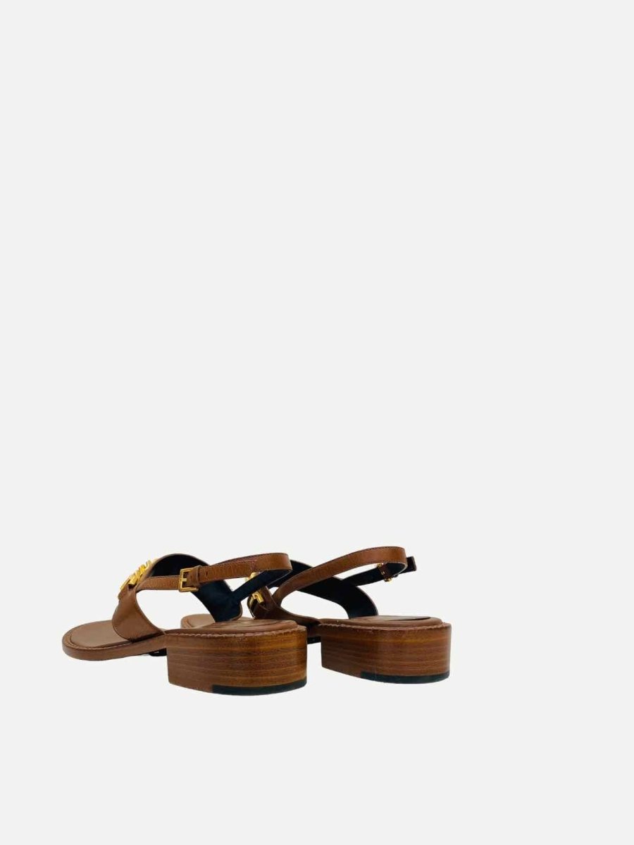 Pre - loved GUCCI Sylvie Chain Thong Brown Sandals at Reems Closet