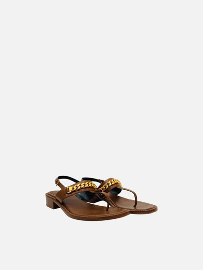 Pre - loved GUCCI Sylvie Chain Thong Brown Sandals at Reems Closet