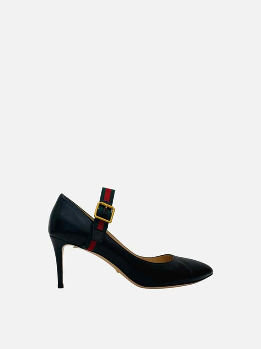 Pre - loved GUCCI Sylvie Mary Jane Black Pumps 40.5 at Reems Closet