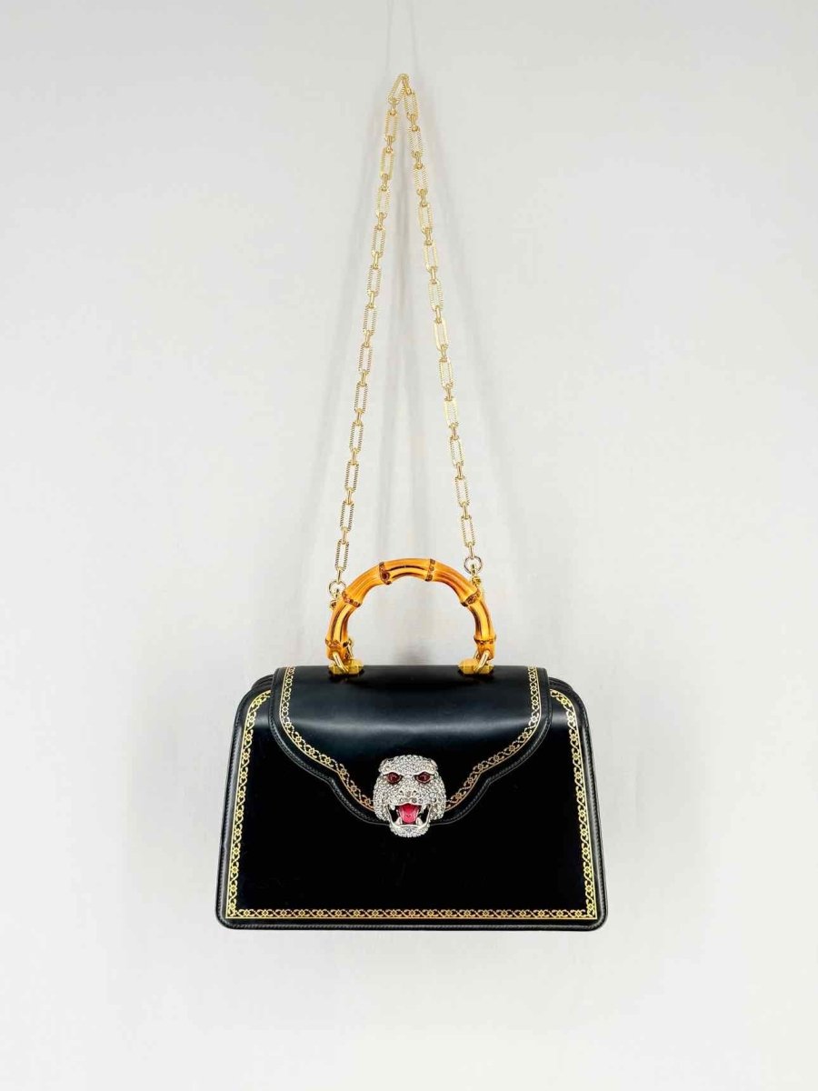 Pre - loved GUCCI Tiara Black Tiger Top Handle at Reems Closet