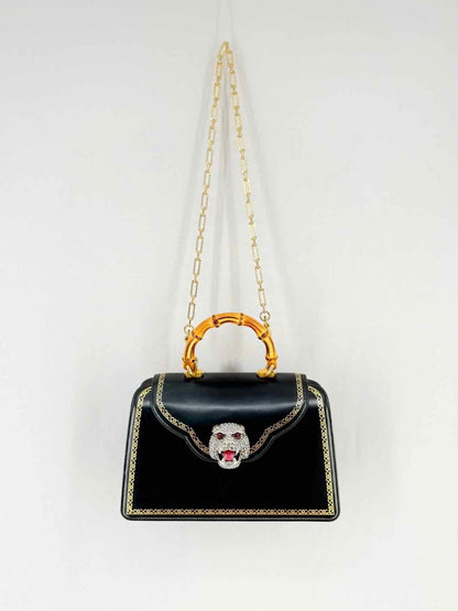 Pre - loved GUCCI Tiara Black Tiger Top Handle at Reems Closet