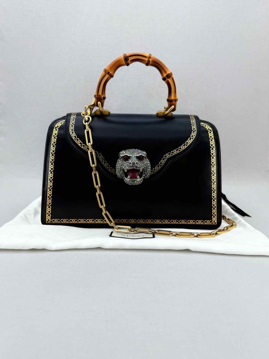 Pre - loved GUCCI Tiara Black Tiger Top Handle at Reems Closet