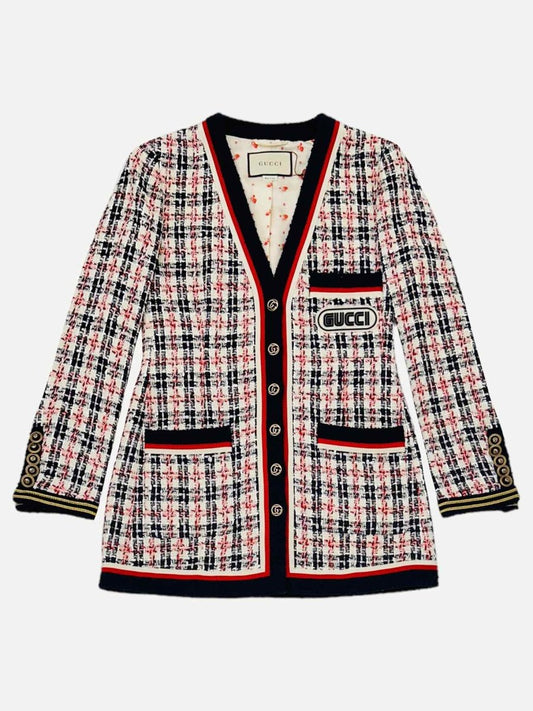 Pre - loved GUCCI Tweed Off - white & Navy Blue w/ Red Jacket at Reems Closet