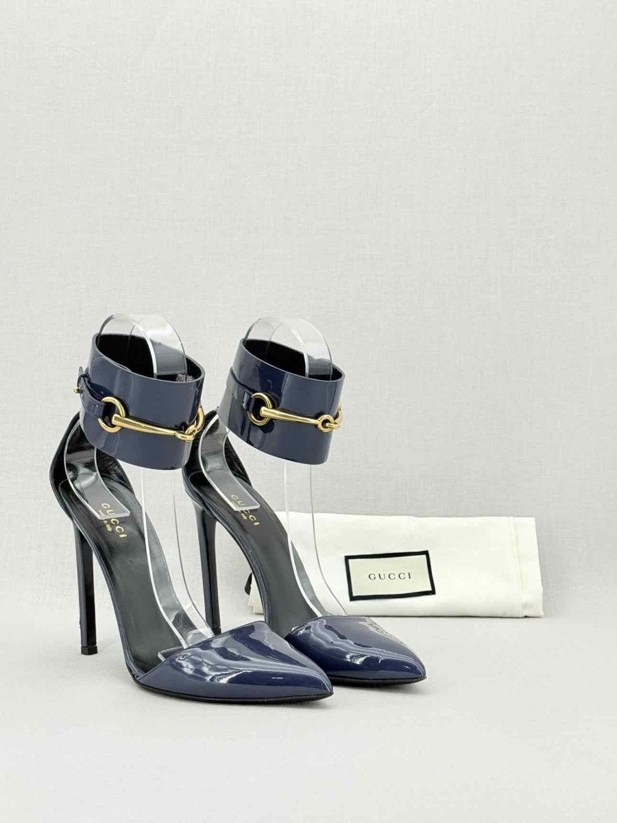 Pre - loved GUCCI Ursula Navy Blue Size EU 39.5 Heeled Sandals at Reems Closet