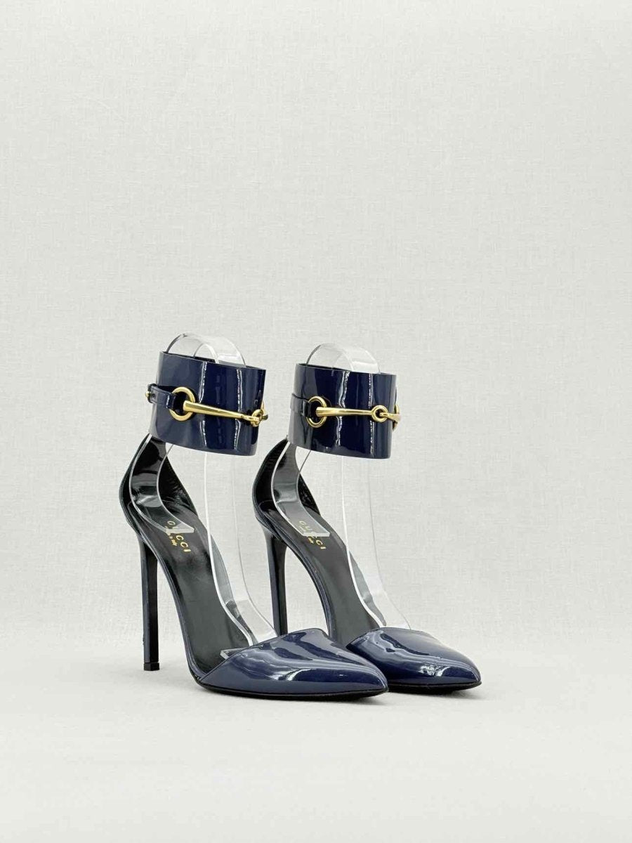 Pre - loved GUCCI Ursula Navy Blue Size EU 39.5 Heeled Sandals at Reems Closet
