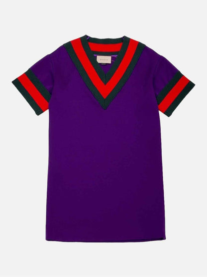 Pre - loved GUCCI Varsity Purple Multicolor Size Small Short Dress at Reems Closet