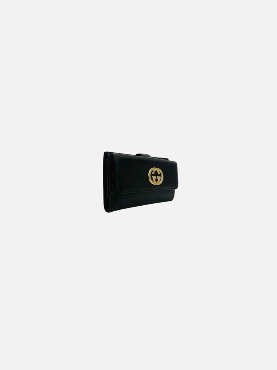 Pre - loved GUCCI Vintage Black Double GG Continental Wallet at Reems Closet