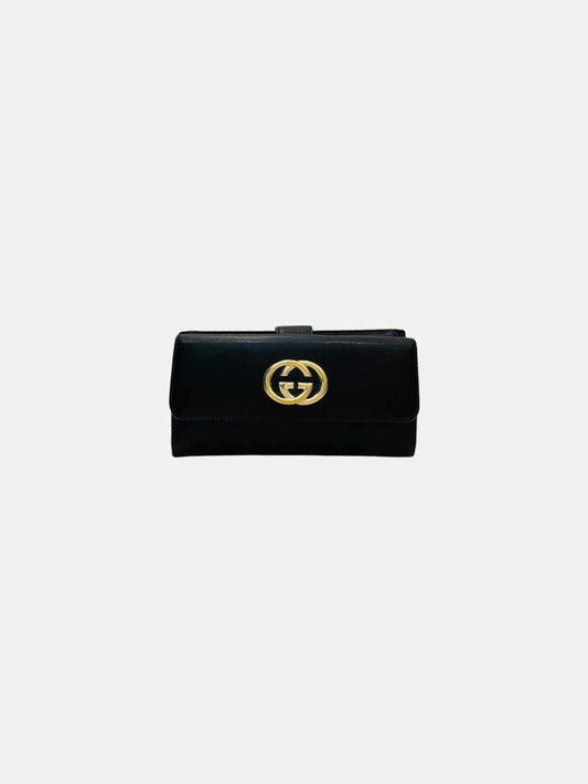 Pre - loved GUCCI Vintage Black Double GG Continental Wallet at Reems Closet