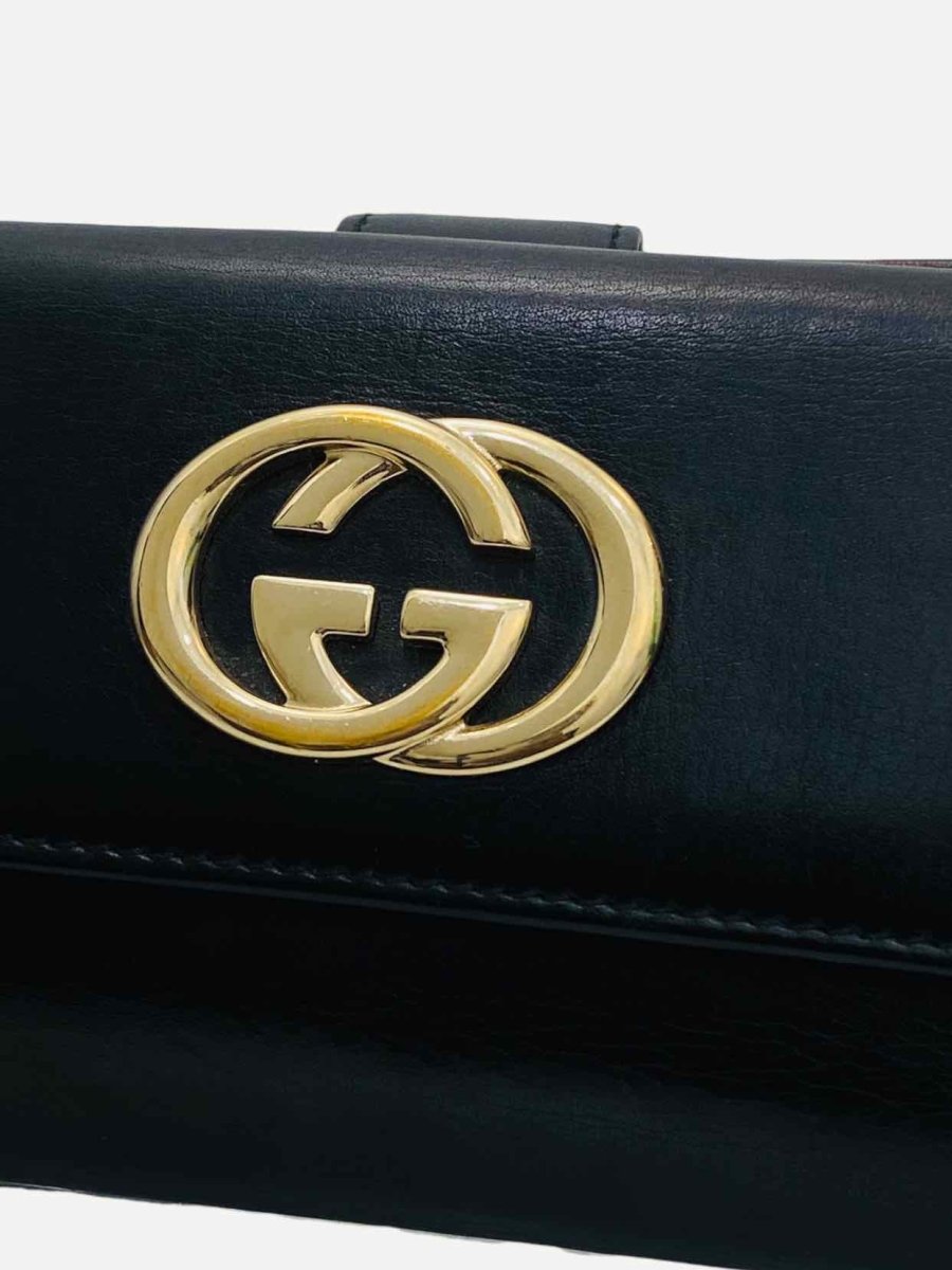 Pre - loved GUCCI Vintage Black Double GG Continental Wallet at Reems Closet