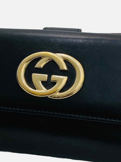 Pre - loved GUCCI Vintage Black Double GG Continental Wallet at Reems Closet