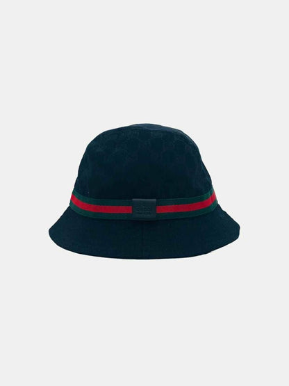 Pre - loved GUCCI Web Detail Black GG Bucket Hat at Reems Closet