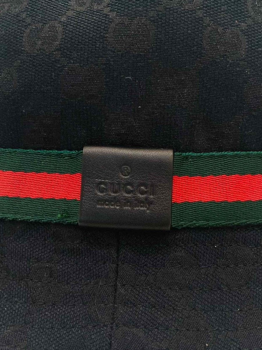 Pre - loved GUCCI Web Detail Black GG Bucket Hat at Reems Closet