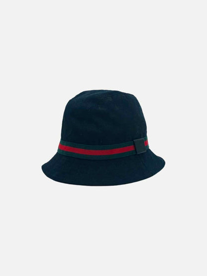 Pre - loved GUCCI Web Detail Black GG Bucket Hat at Reems Closet