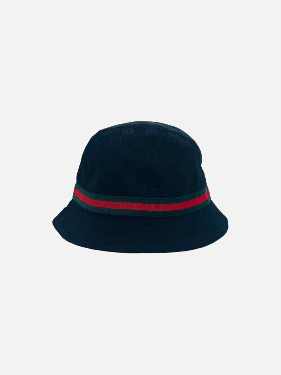 Pre - loved GUCCI Web Detail Black GG Bucket Hat at Reems Closet