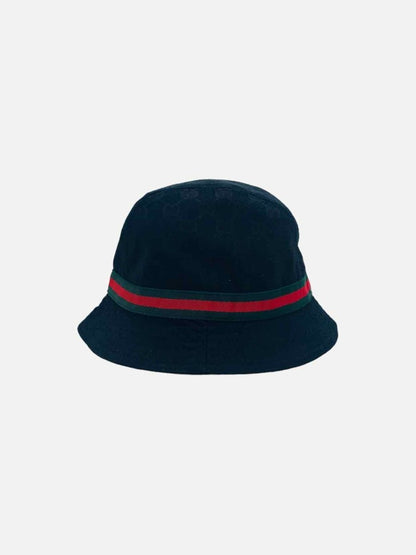 Pre - loved GUCCI Web Detail Black GG Bucket Hat at Reems Closet