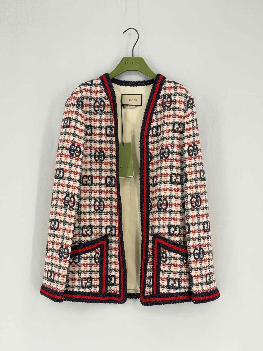 Pre - loved GUCCI White & Blue Checked Size US 8 Jacket at Reems Closet
