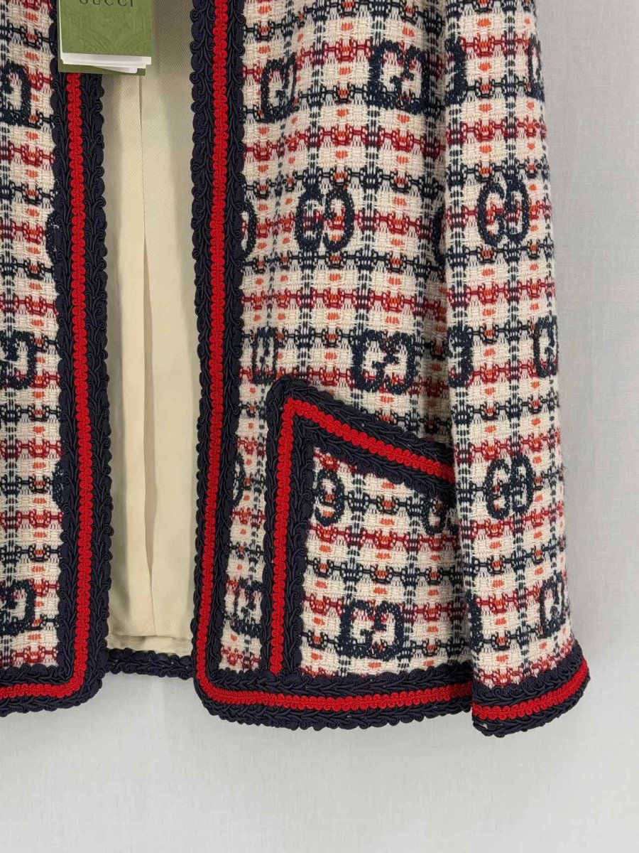 Pre - loved GUCCI White & Blue Checked Size US 8 Jacket at Reems Closet