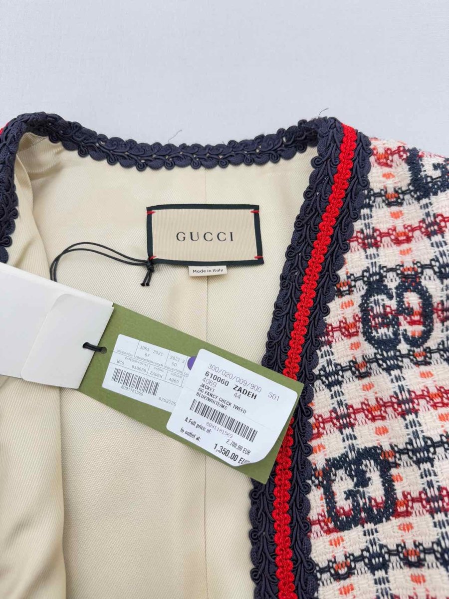 Pre - loved GUCCI White & Blue Checked Size US 8 Jacket at Reems Closet