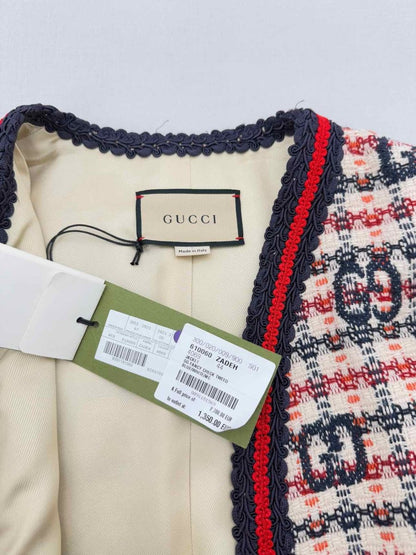 Pre - loved GUCCI White & Blue Checked Size US 8 Jacket at Reems Closet