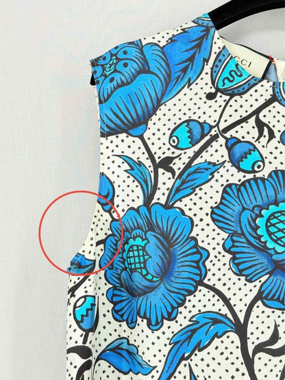 Pre - loved GUCCI White & Blue Floral Print Size US 6 Short Dress at Reems Closet