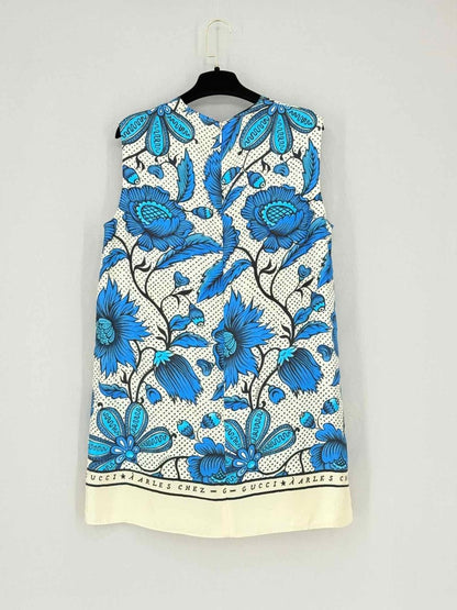 Pre - loved GUCCI White & Blue Floral Print Size US 6 Short Dress at Reems Closet